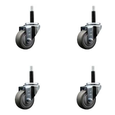 Service Caster 3'' SS Gray Poly Wheel Swivel 3/4'' Expanding Stem Caster Set, 4PK SCC-SSEX20S314-PPUB-34-4